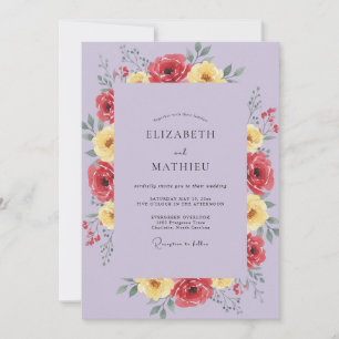 Invitation Mariage au Coquelicot Rouge Lilas