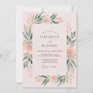 Invitation Mariage au corail apaisé et feuillage peint