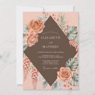 Invitation Mariage au Corail au Chocolat et à l'Eucalyptus Tr
