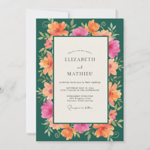 Invitation Mariage au corail sarcelle Hibiscus Eucalyptus