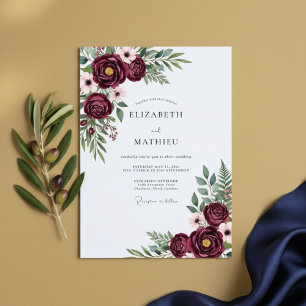 Invitation Mariage au coup de pinceau burgundy