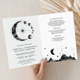 Invitation Mariage au Croissant de Lune Céleste Noir