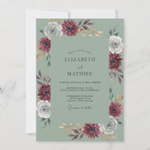 Invitation Mariage au Dahlia Celadon et Marron