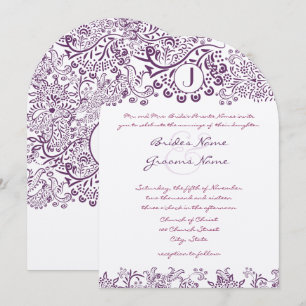 Invitation Mariage au Damassé Monogramme Oiseaux d'Amour Viol