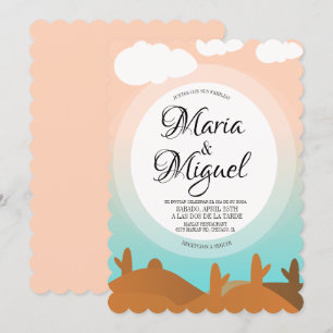 Invitation Mariage au désert espagnol Cactus Lever du soleil