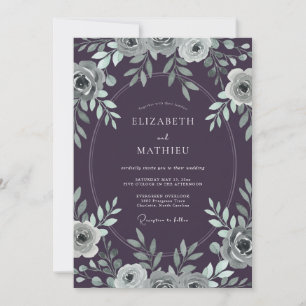 Invitation Mariage au Eucalyptus à Feuillage Argenté et Plum