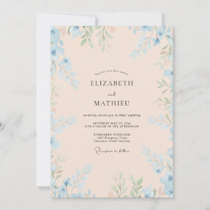 Invitation Mariage au Eucalyptus à Feuillage Bleu Rosé