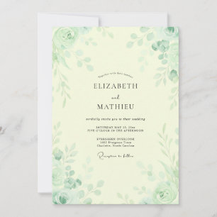 Invitation Mariage au eucalyptus au feuillage de menthe jaune