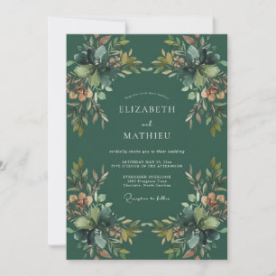 Invitation Mariage au Eucalyptus au feuillage ocre émeraude