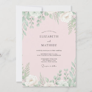 Invitation Mariage au eucalyptus avec feuillage de menthe ros