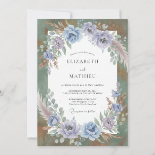 Invitation Mariage au eucalyptus des pampas bleu acier
