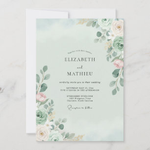 Invitation Mariage au Eucalyptus et Rose Tendre