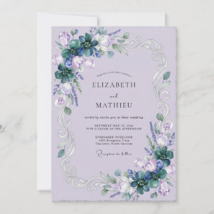 Invitation Mariage au eucalyptus romantique succulent violet