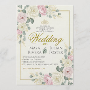 Invitation Mariage au Eucalyptus Rose et Vert Sauge