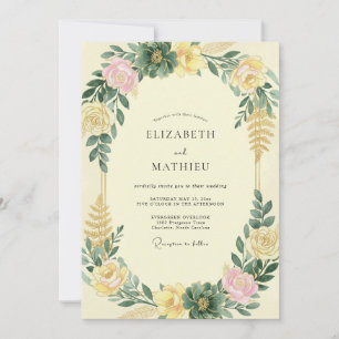 Invitation Mariage au eucalyptus succulent jaune pâle