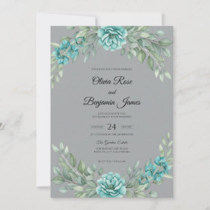 Invitation Mariage au eucalyptus succulent sarcelle ardoise