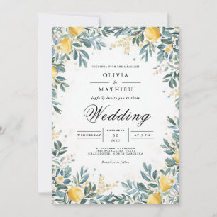 Invitation Mariage au feuillage de citron doré