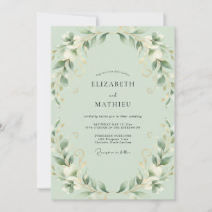 Invitation Mariage au feuillage de eucalyptus menthe