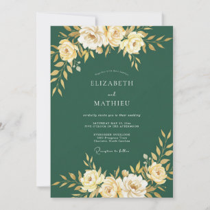 Invitation Mariage au feuillage de fleurs jaunes crémeux