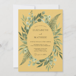 Invitation Mariage au feuillage de fougère moutarde