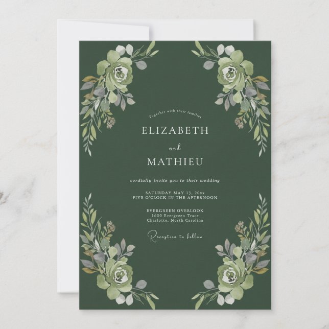 Invitation Mariage au feuillage de mousse profonde (Devant)