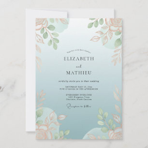 Invitation Mariage au feuillage de pêche céleste Eucalyptus