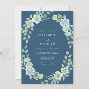 Invitation Mariage au feuillage de pivoine bleuet