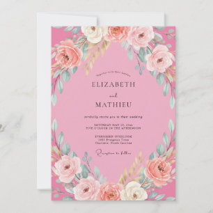 Invitation Mariage au feuillage de pivoine magenta