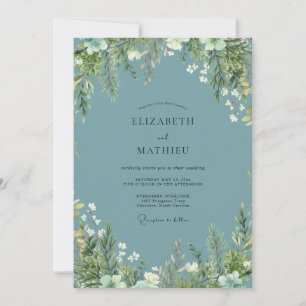 Invitation Mariage au feuillage d'eucalyptus ardoise