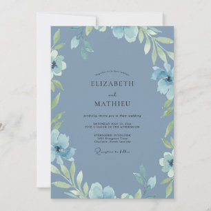 Invitation Mariage au feuillage d'eucalyptus ardoise poussiér