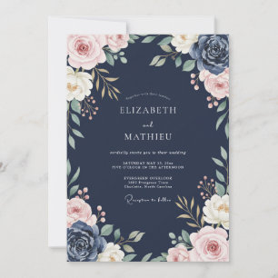 Invitation Mariage au feuillage d'eucalyptus mauve minuit