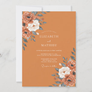Invitation Mariage au feuillage d'eucalyptus orange brûlé