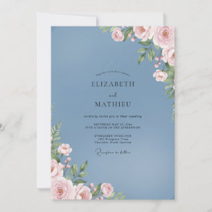 Invitation Mariage au feuillage d'eucalyptus rose tendre azur