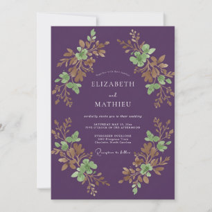 Invitation Mariage au feuillage d'olive d'eucalyptus prune