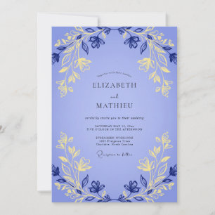 Invitation Mariage au feuillage doré et eucalyptus gris avec 