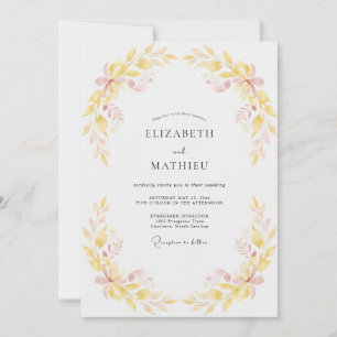 Invitation Mariage au feuillage jaune pâle eucalyptus atténué