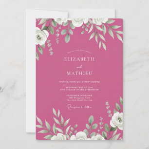 Invitation Mariage au feuillage magenta et eucalyptus gris