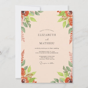 Invitation Mariage au feuillage orange brûlé et eucalyptus do