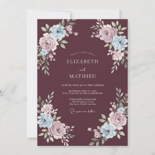 Invitation Mariage au feuillage peint sur ardoise prune