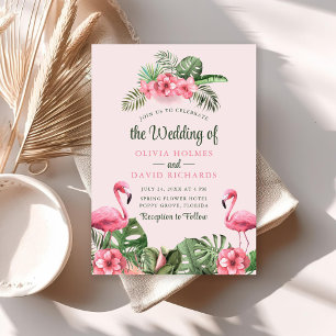 Invitation Mariage au Flamant Rose Tropical à l'Aquarelle