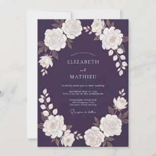 Invitation Mariage au Garland d'ivoire d'aubergine