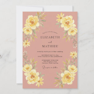 Invitation Mariage au jaune ranunculus et eucalyptus mauve po