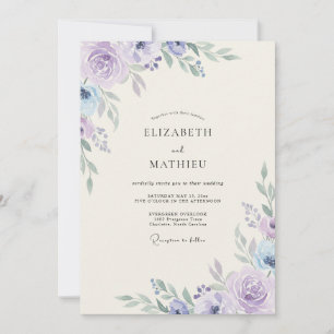 Invitation Mariage au lilas, au pervenche et au renoncule ave