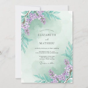 Invitation Mariage au lilas et eucalyptus ton mousse marine