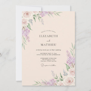 Invitation Mariage au lilas et glycine pêche
