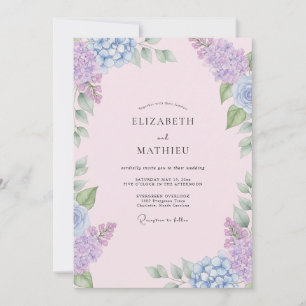 Invitation Mariage au lilas hydrangea eucalyptus rose