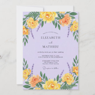 Invitation Mariage au lilas jaune ranunculus gris eucalyptus