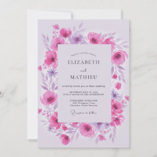 Invitation Mariage au lilas magenta Ranunculus Eucalyptus dou