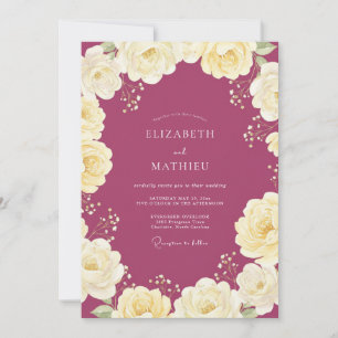 Invitation Mariage au lilas mauve crème Ranunculus Eucalyptus