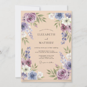 Invitation Mariage au lilas, pêche et eucalyptus